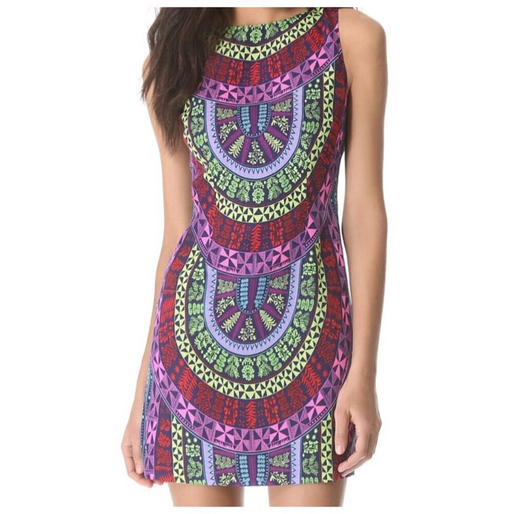 Mara Hoffman Women's Geometric Tribal Print Open Back Sheath Dress 6 Dopamine